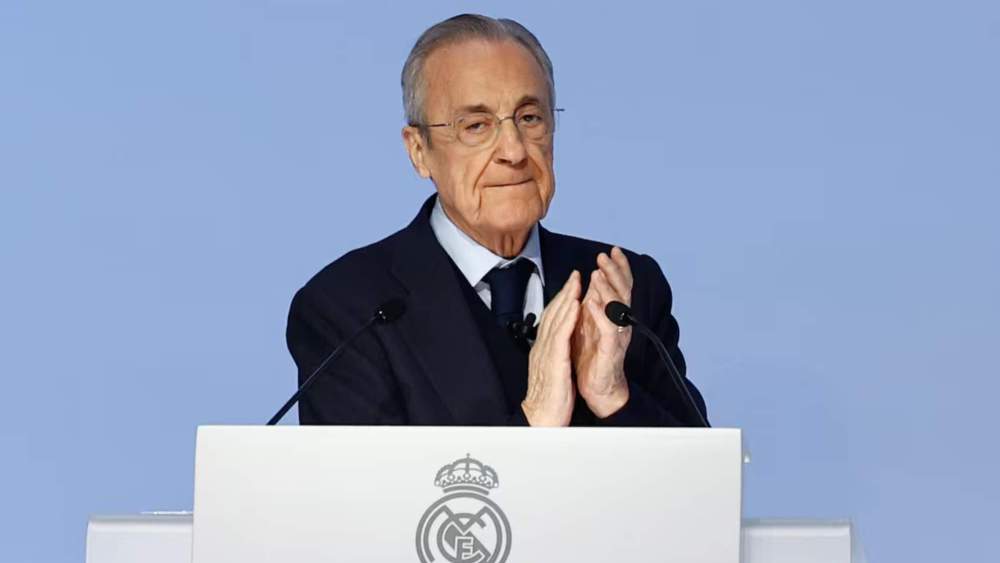 Florentino Pérez, durante la Asamblea de esta mañana. Florentino Pérez, durante la Asamblea de esta mañana.