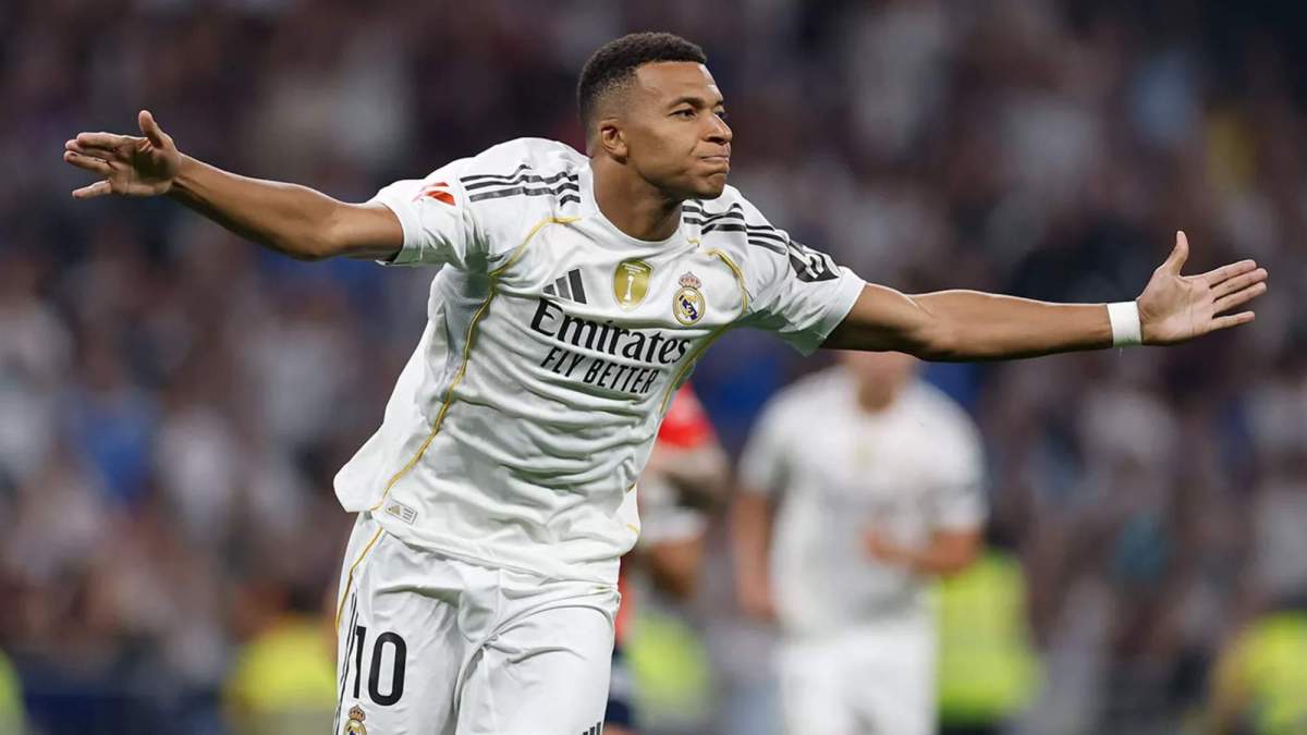 Kylian Mbappé, celebrando un gol con el Real Madrid Kylian Mbappé, celebrando un gol con el Real Madrid