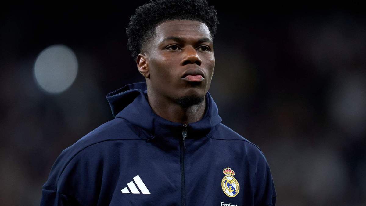 Aurélien Tchoaméni antes de jugar un partido con el Real Madrid. 