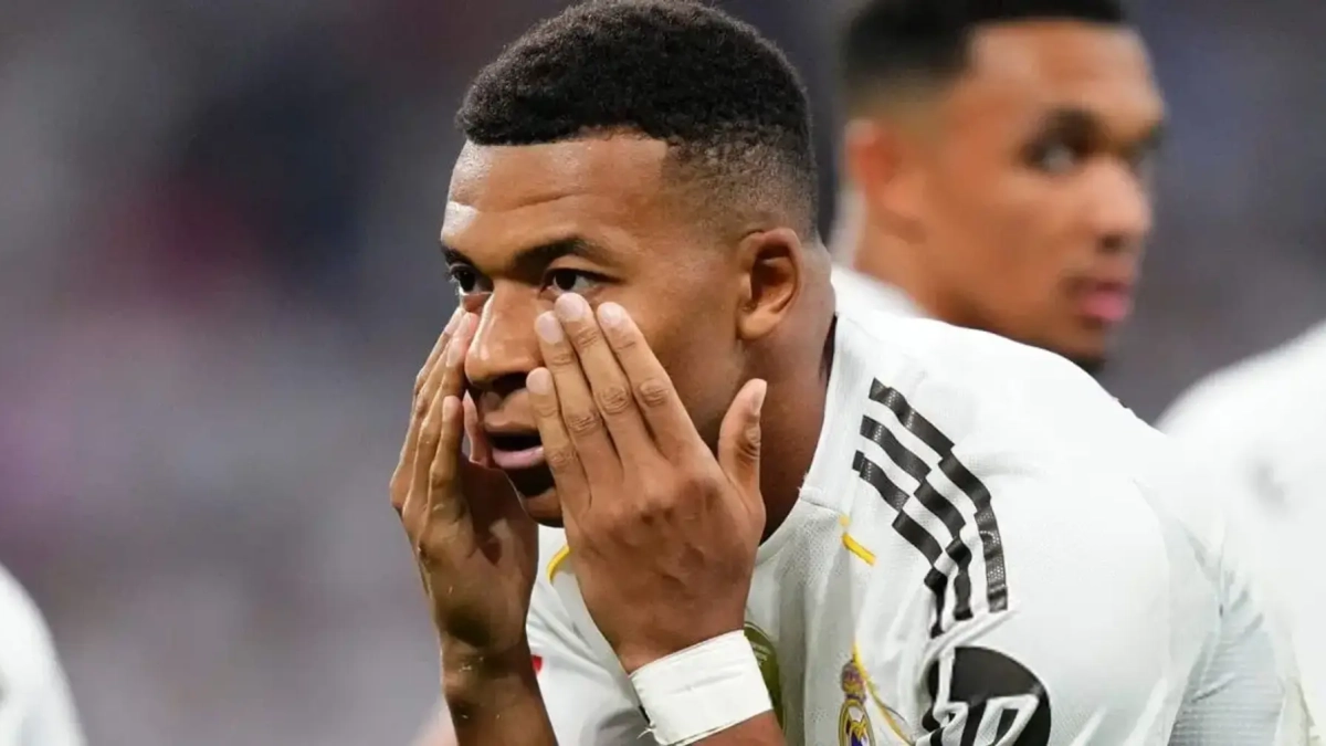 Kylian Mbappé celebrando un gol con el Real Madrid. Kylian Mbappé celebrando un gol con el Real Madrid.