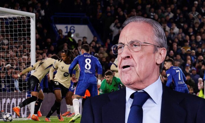 Florentino Pérez sorprendido con Enzo en el partido de ayer contra el Barça