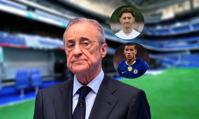 Florentino Pérez, Angelo Stiller y Enzo Fernández.