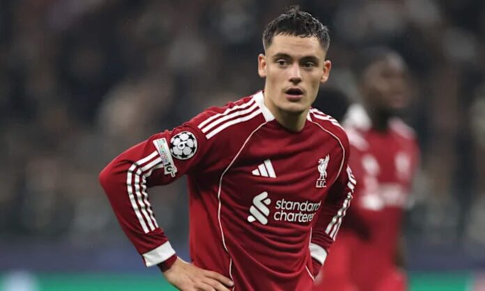 Florian Wirtz, en un partido reciente de Champions League con el Liverpool, con el que aún no se ha estrenado de cara a puerta durante esta temporada.