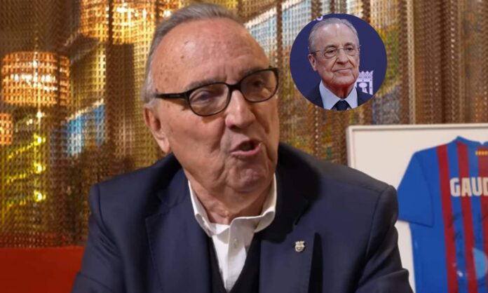 Joan Gaspart y una foto de Florentino Pérez. 