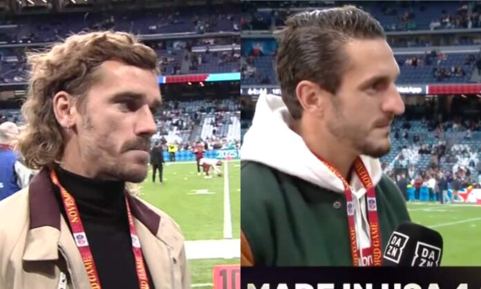 Antoine Griezmann y Koke no se han querido perder el partido de la NFL de esta tarde en el Santiago Bernabéu.