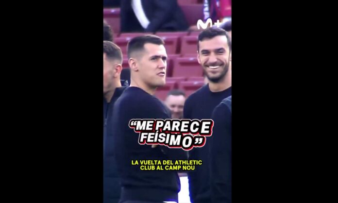 Jugadores del Athletic Club hablando sobre las obras del Camp Nou.