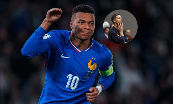 Kylian Mbappé celebrando un gol con Francia y una foto de Xabi Alonso.