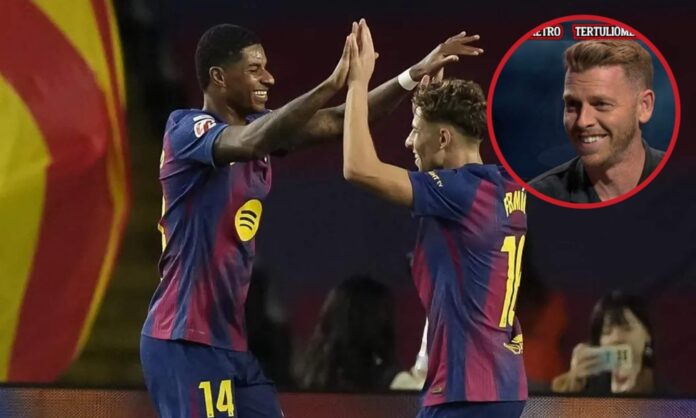 Jota Jordi ha festejado el tercer gol del Barça ante el Elche, obra de Marcus Rashford, de manera exagerada.