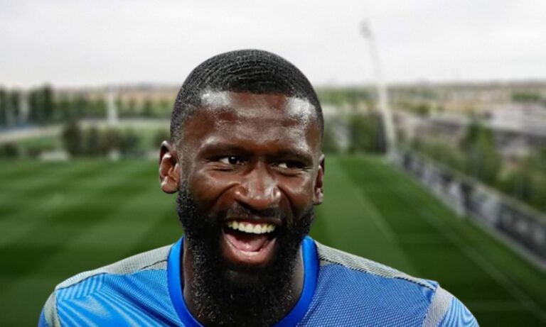 Antonio Rüdiger y un campo de la Ciudad Real Madrid, Valdebebas.
