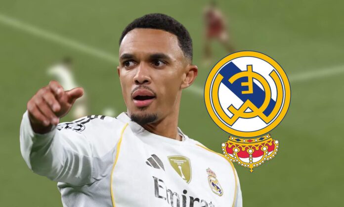 Trent con escudo Real Madrid al revés y jugadad de fondo