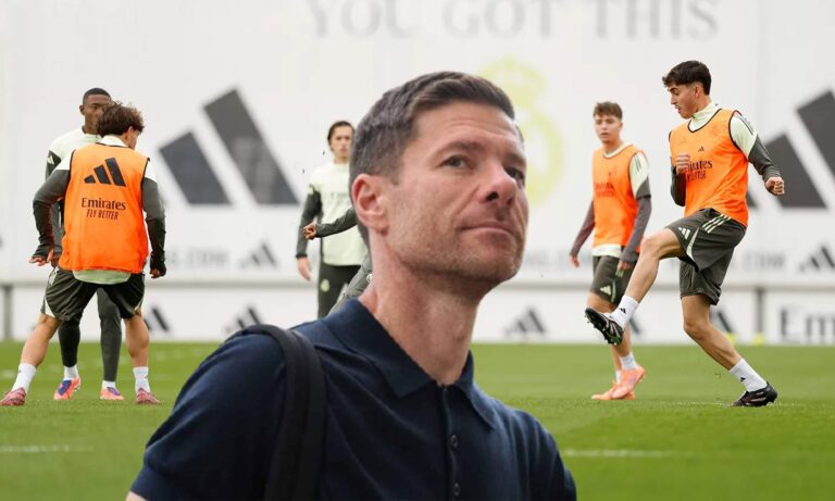 Xabi Alonso y un entrenamiento del Real Madrid en Valdebebas.