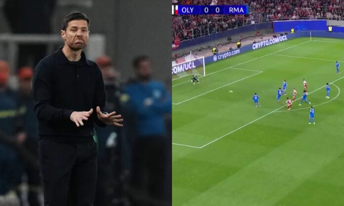 Xabi Alonso ha reaccionado con un notable enfado tras el gol del Olympiacos al comienzo del partido de esta noche en Atenas.