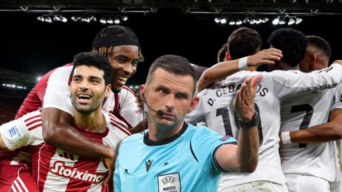 La UEFA pone a Michael Oliver a pitar el Olympiacos - Real Madrid: resultados con él