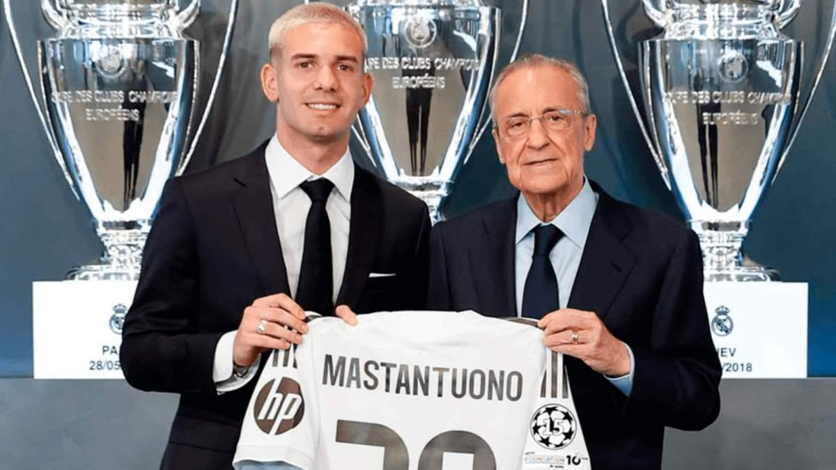 Franco Mastantuono en su presentación como jugador del Real Madrid