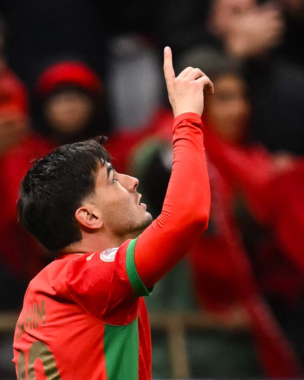 Brahim Díaz celebrando un gol con Marruecos. 
