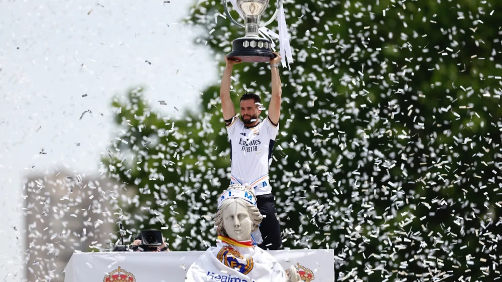 Nacho Fernández, en Cibeles, durante la celebración del título de Liga de la temporada pasada.