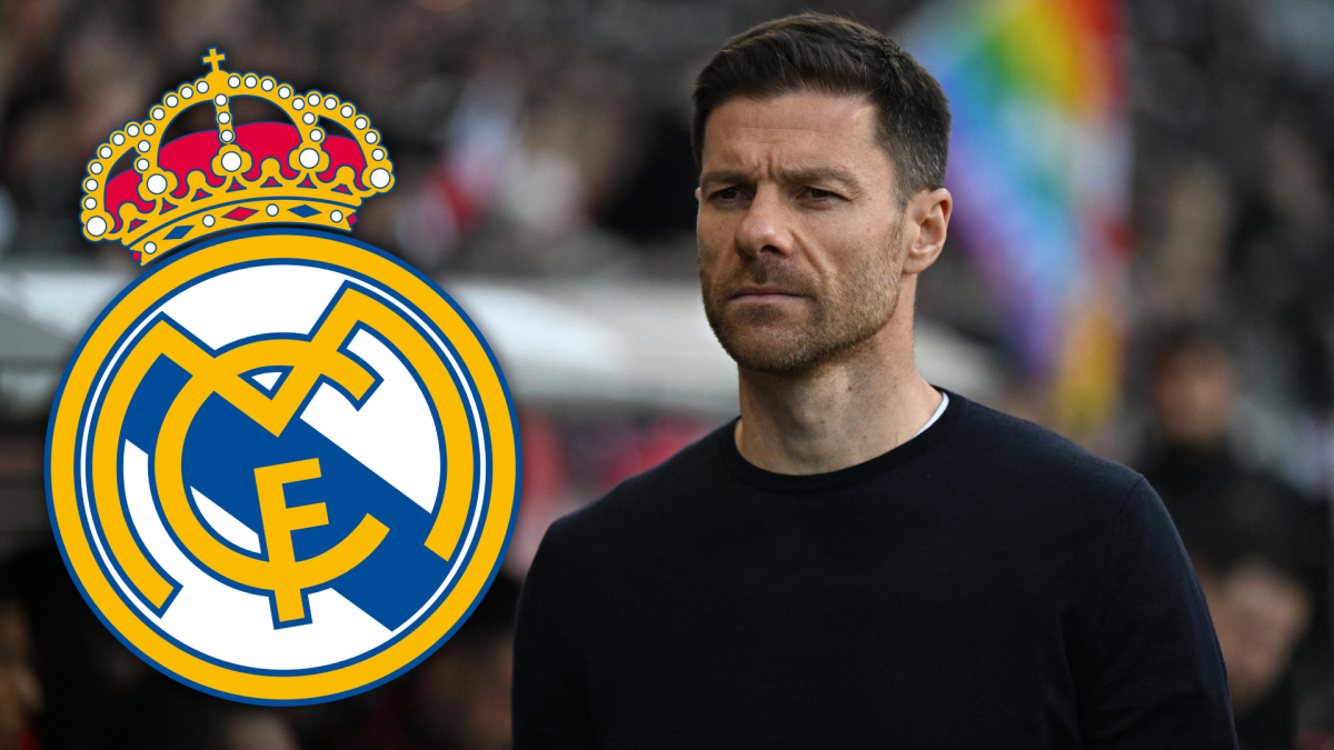 Xabi Alonso y un escudo del Real Madrid. Xabi Alonso y un escudo del Real Madrid.