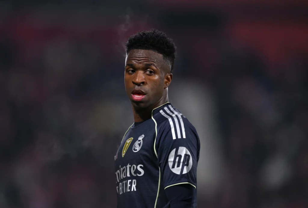 - Qedine Vinicius, con rostro contrariado durante el último partido del Real Madrid antes de visitar San Mamés.