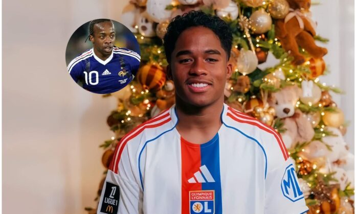 Endrick jugando un partido con el Olympique de Lyon y una foto de Gavou.