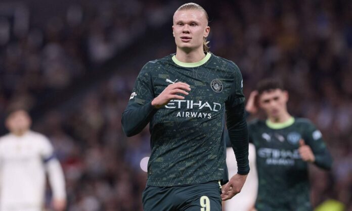 Erling Haaland, celebrando el gol que le marcó al Real Madrid en la Champions hace dos semanas en el Santiago Bernabéu.