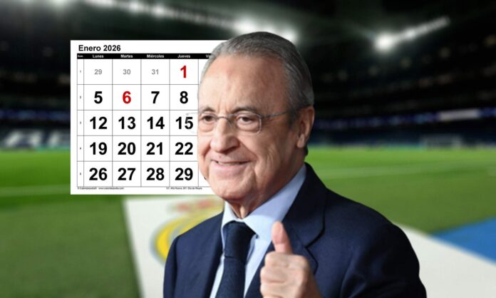 Florentino Pérez, el calendario de enero de 2026 y el Santiago Bernabéu. 