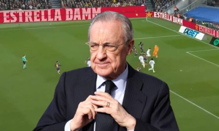 Florentino Pérez y una captura del Barcelona - Osasuna.