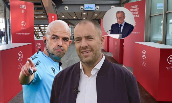 Fran Soto, Pablo González Fuertes y una foto de Florentino Pérez. 