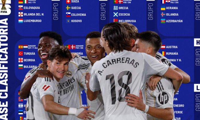 Jugadores del Real Madrid y los grupos del Mundial.