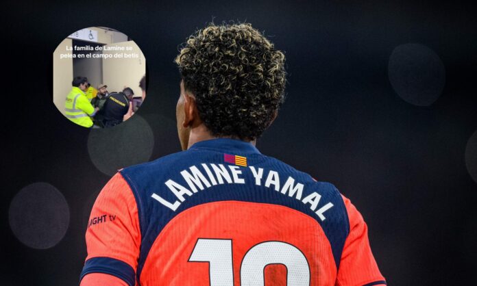 Lamine Yamal y una foto de un acompañante de su padre en el Betis - Barcelona.