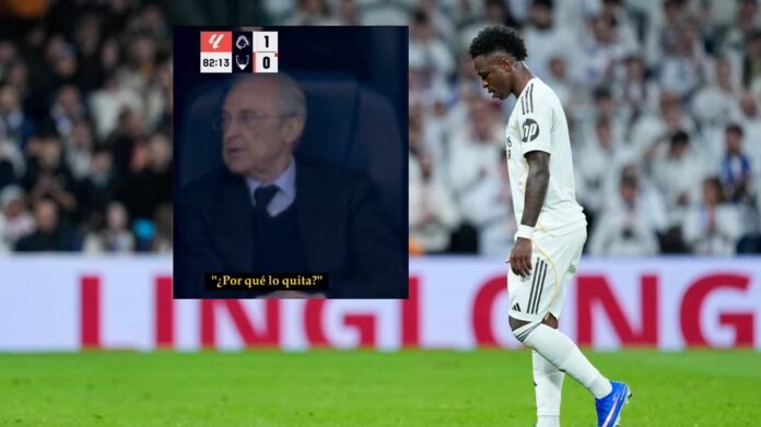 La reacción de Florentino al cambio de Vinicius en el minuto 80: 