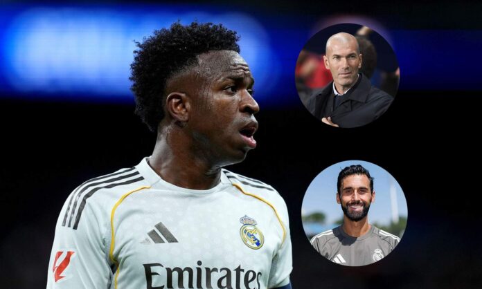Vinícius Júnior, Zinedine Zidane y Álvaro Arbeloa.