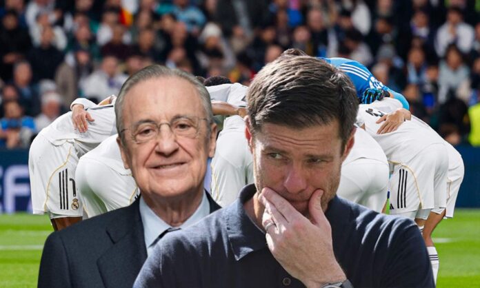 Xabi Alonso, Florentino Pérez y jugadores del Real Madrid.