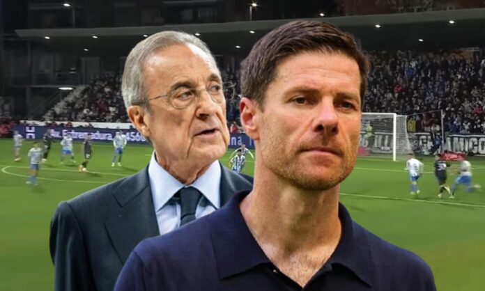 Xabi Alonso, Florentino Pérez y una captura del Talavera - Real Madrid.