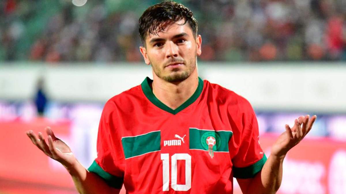Brahim Díaz celebrando un gol con Marruecos.