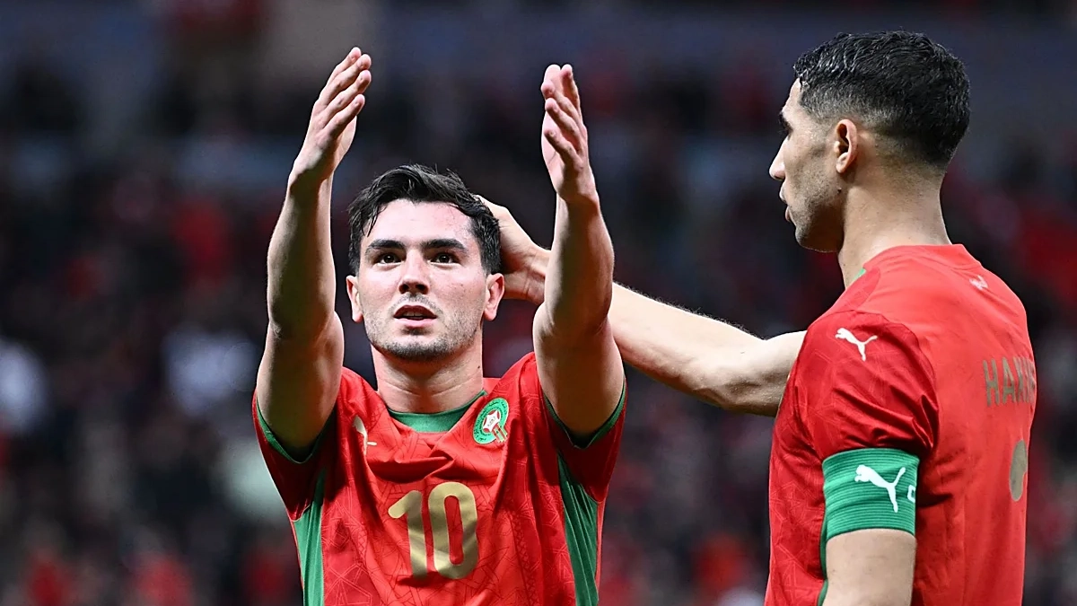 Brahim Díaz celebrando su gol con Marruecos. Brahim Díaz celebrando su gol con Marruecos.