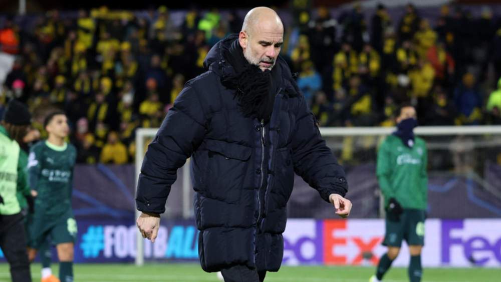 Pep Guardiola, con cara seria, tras perder este martes en Champions contra el Bodo Glimt.