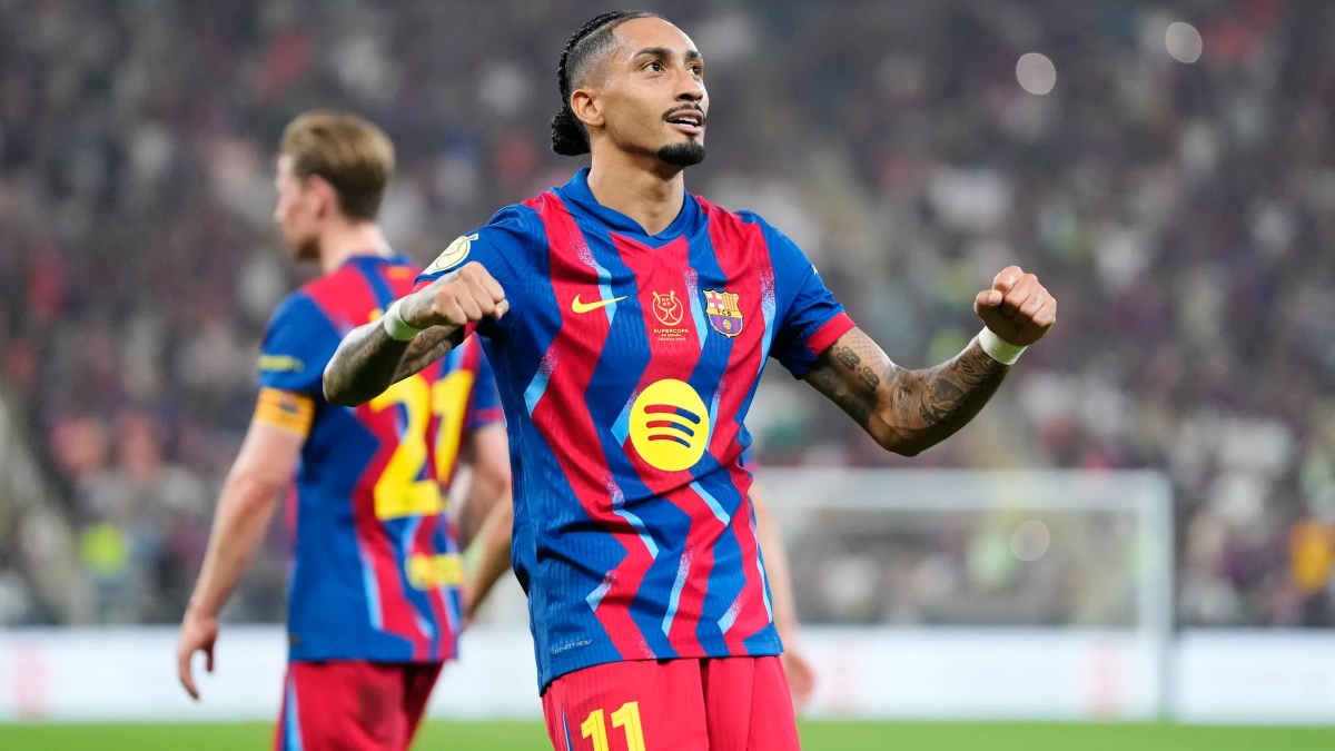 Raphinha celebrando su gol contra el Athletic Club. Raphinha celebrando su gol contra el Athletic Club.