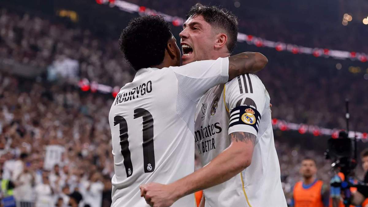 Rodrygo y Fede Valverde, celebrando un gol del Real Madrid en la semifinal de la Supercopa ante el Atlético. Rodrygo y Fede Valverde, celebrando un gol del Real Madrid en la semifinal de la Supercopa ante el Atlético.