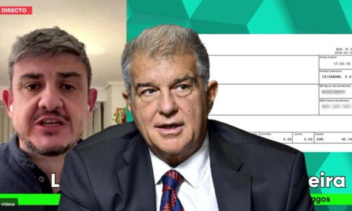 Joan Laporta Alfonso Pérez Medina y una factura de un pago a Enríquez Negreira.