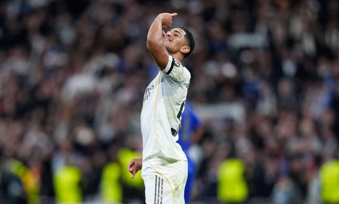 Jude Bellingham celebrando un gol con el Real Madrid.