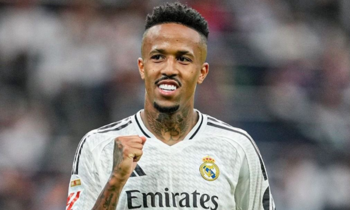Militao celebra un gol con el Real Madrid 