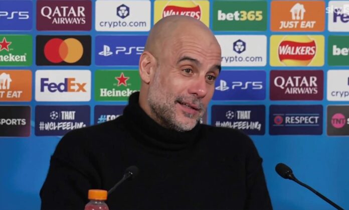 Pep Guardiola en rueda de prensa después del partido del Manchester City.
