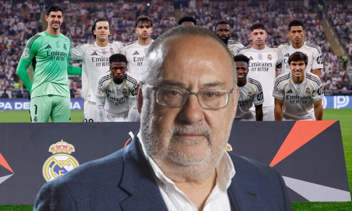 Alfredo Relaño y el once del Real Madrid contra el Atlético de Madrid. 