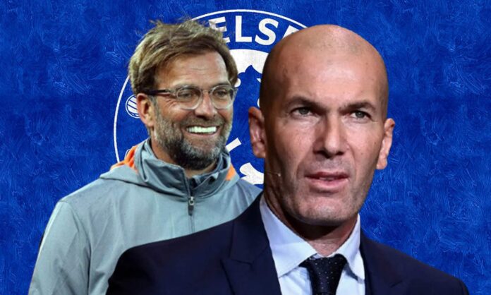 Zidane, Klopp y un wallpaper del escudo del Chelsea. 