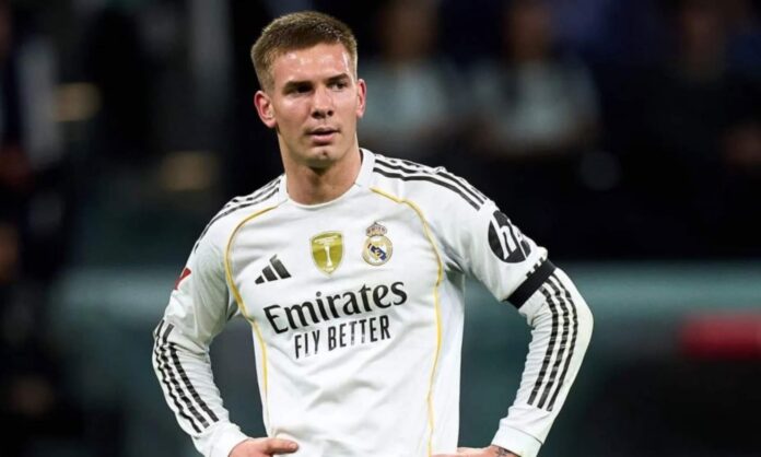 Franco Mastantuono, en un partido con el Real Madrid durante esta temporada.