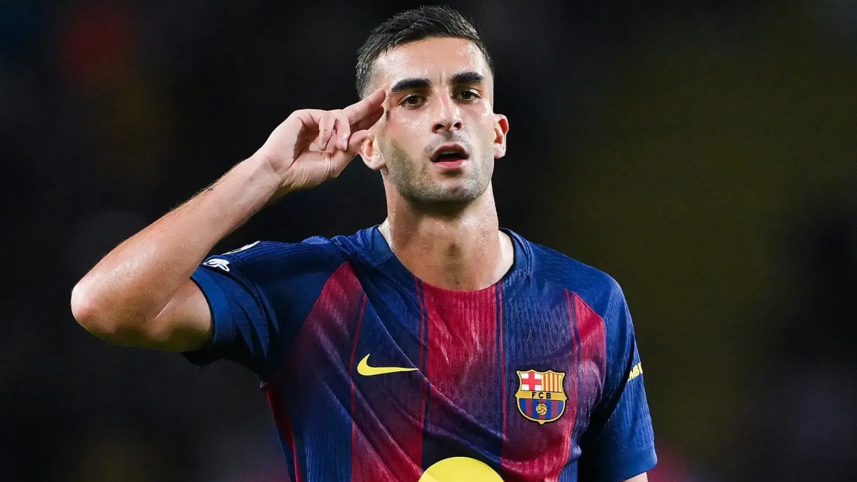 Ferran Torres celebrando un gol con el Barcelona. 