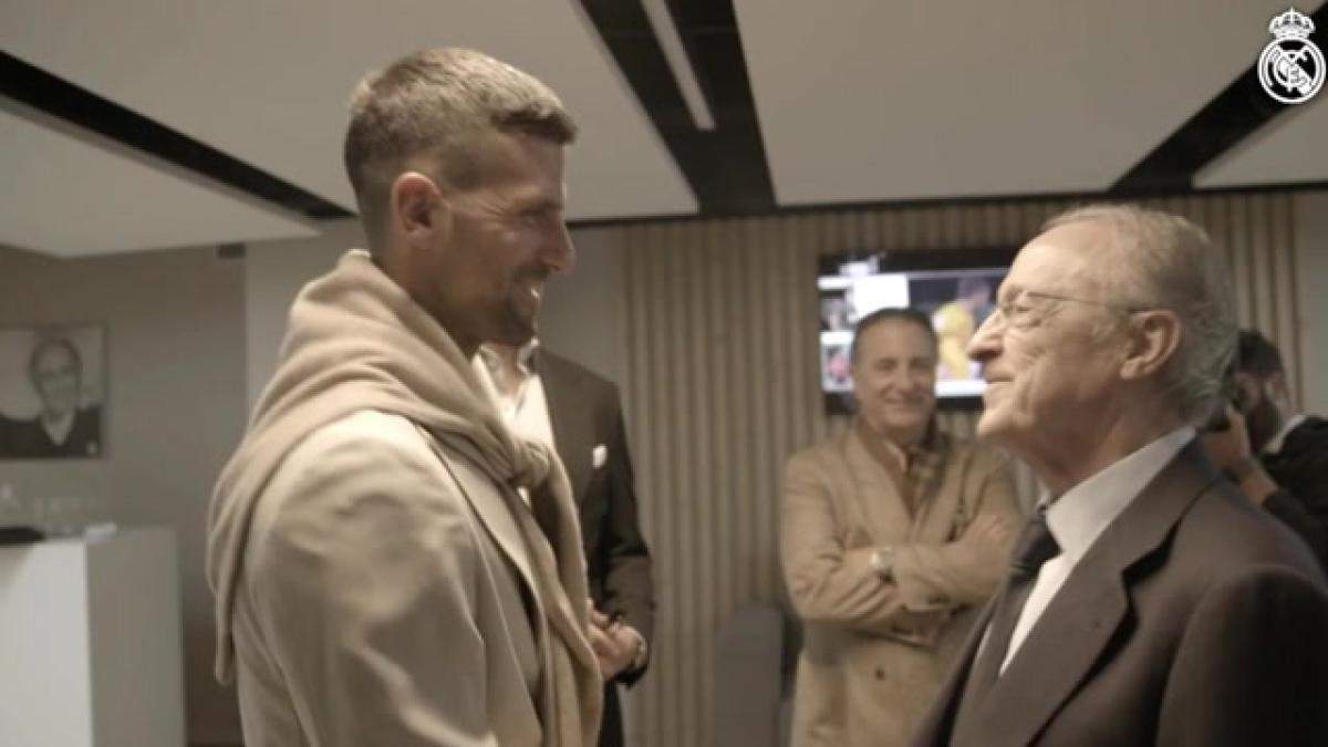 Novak Djokovic reunido con Florentino Pérez en el Santiago Bernabéu.