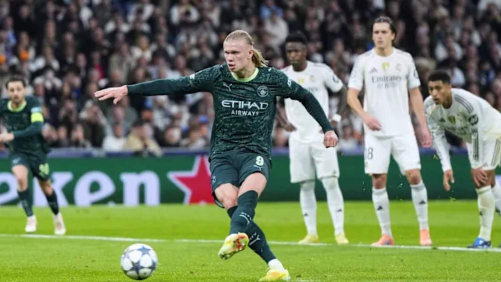 Erling Haaland, en el gol que le marcó al Madrid el pasado 10 de diciembre.