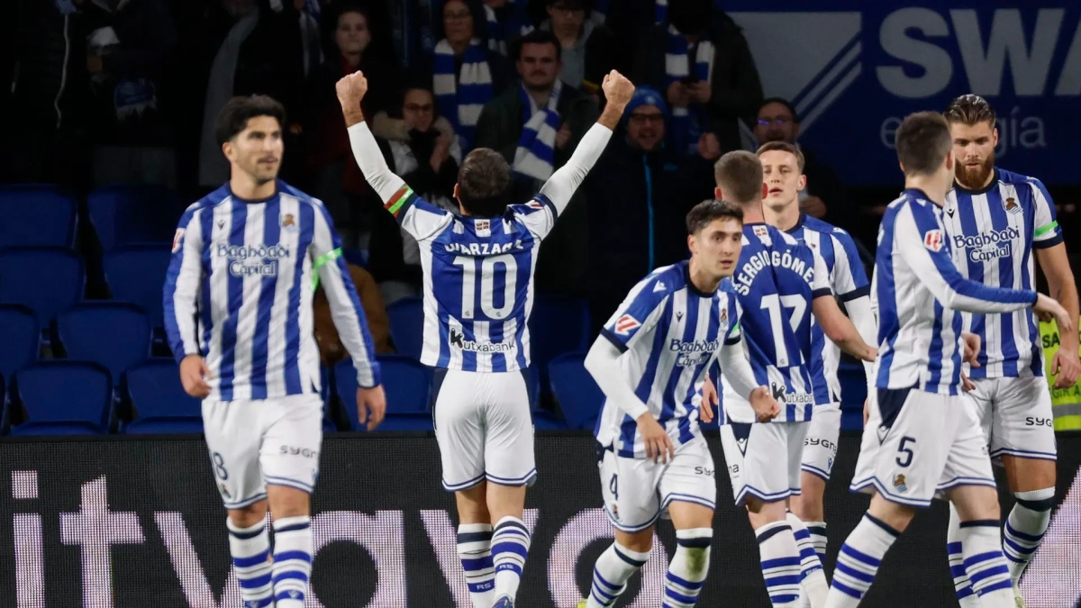 Jugadores de la Real Sociedad celebrando un gol en la presente temporada Jugadores de la Real Sociedad celebrando un gol en la presente temporada