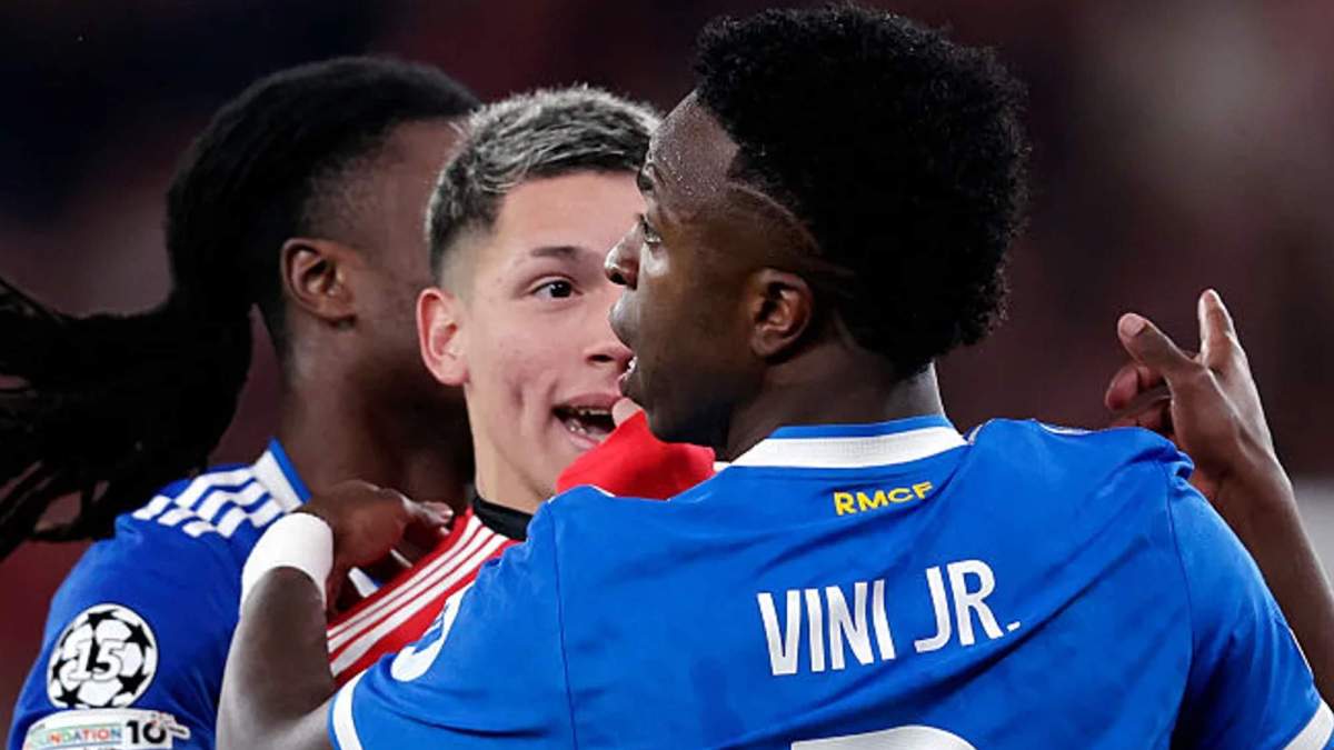 Prestianni insultando a Vinícius durante el Benfica - Real Madrid. Prestianni insultando a Vinícius durante el Benfica - Real Madrid.